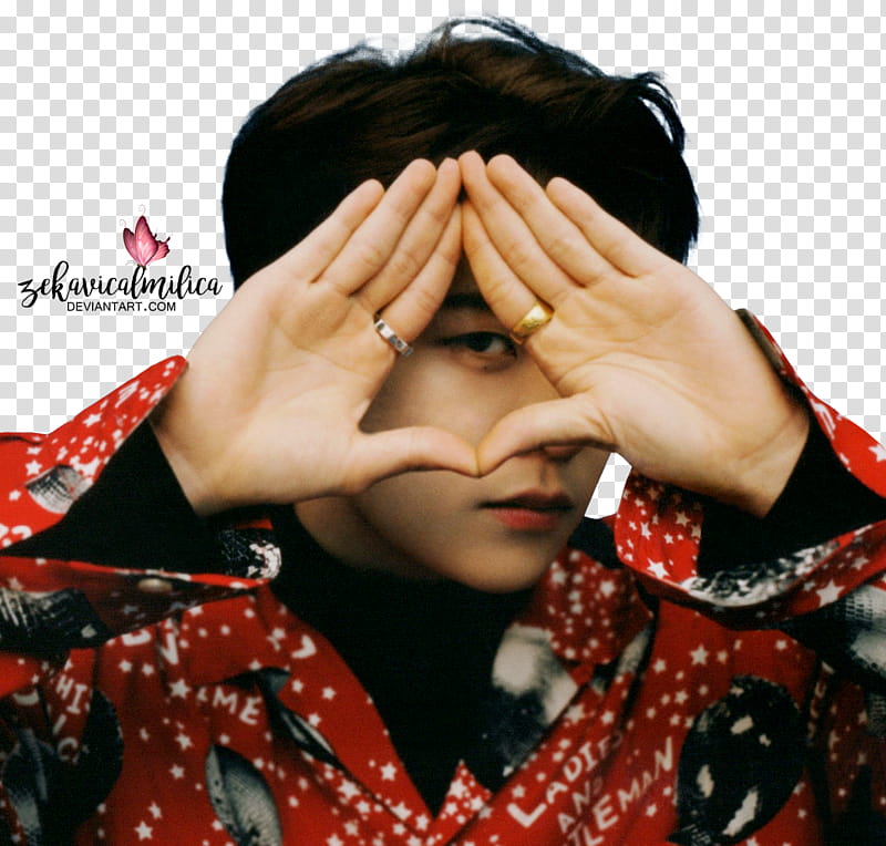 GOT Youngjae Eyes On You, men's red and white collared shirt transparent background PNG clipart