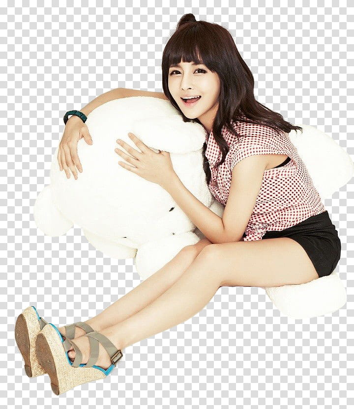 Boram T ara render, woman hugging white plush toy transparent background PNG clipart