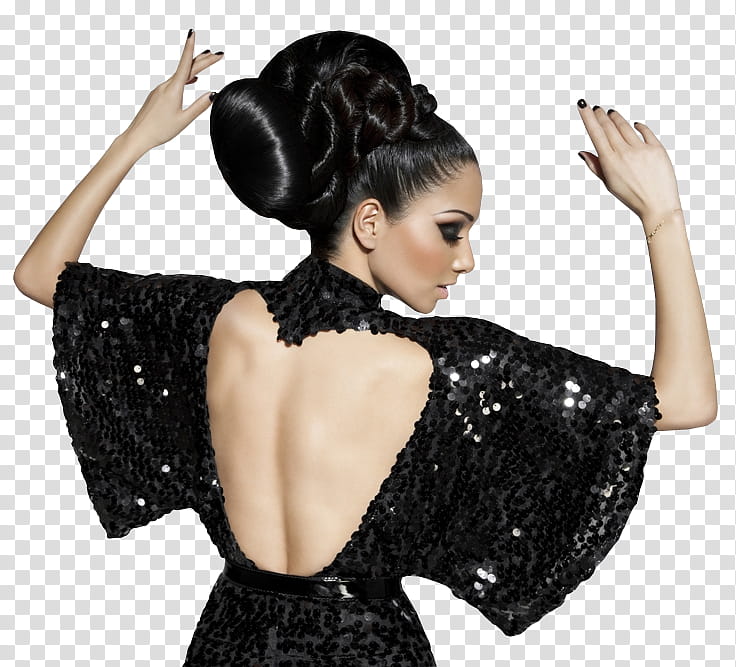 woman wears black batwing dress transparent background PNG clipart