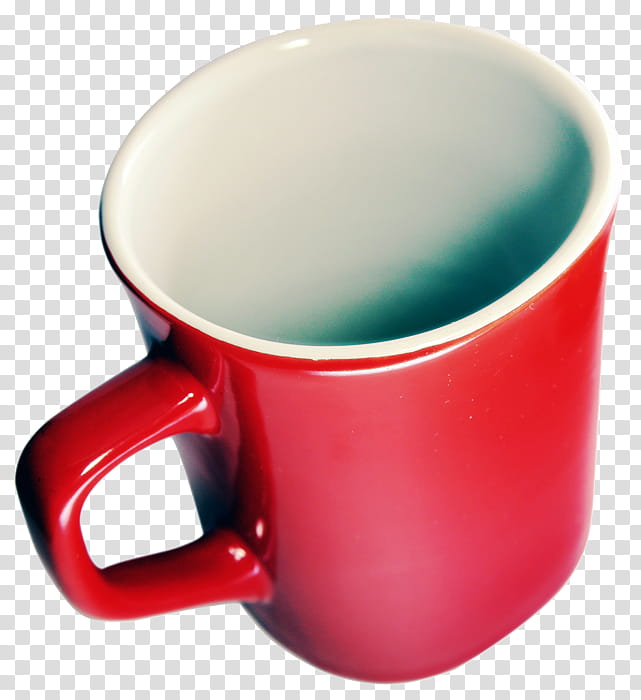 Mugs, empty red and white ceramic mug transparent background PNG clipart