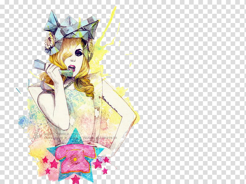 Lady Gaga Fan Art, woman holding phone painting transparent background PNG clipart