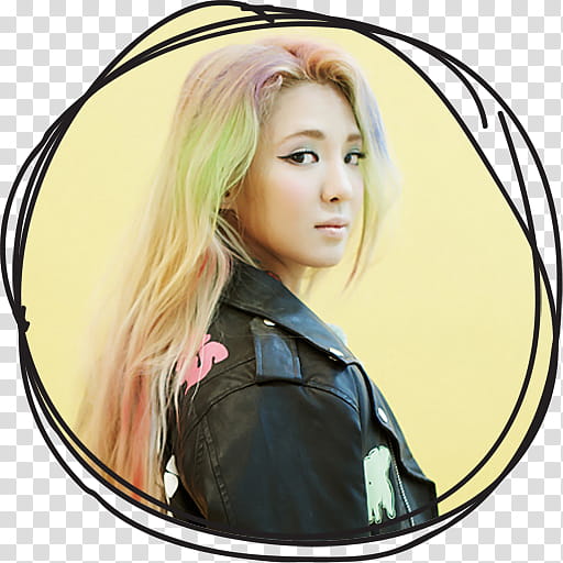 Hyoyeon IGAB Circle Lines Folder Icon , Hyoyeon , woman in black leather jacket against yellow background transparent background PNG clipart