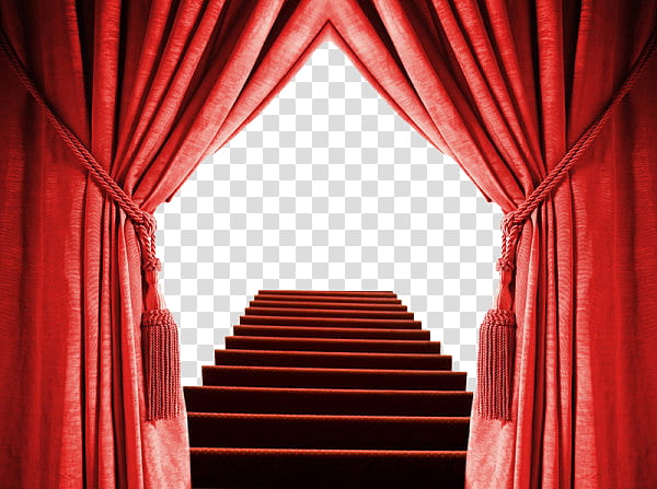 stairs with red carpet and red curtain transparent background PNG clipart
