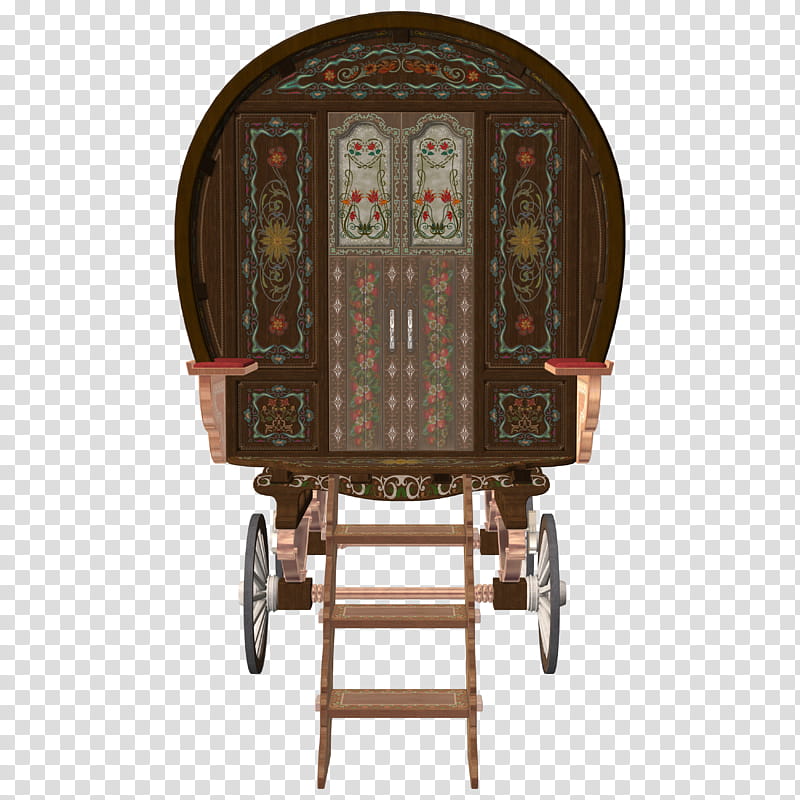 brown wooden cabinet with ladder and wheels transparent background PNG clipart