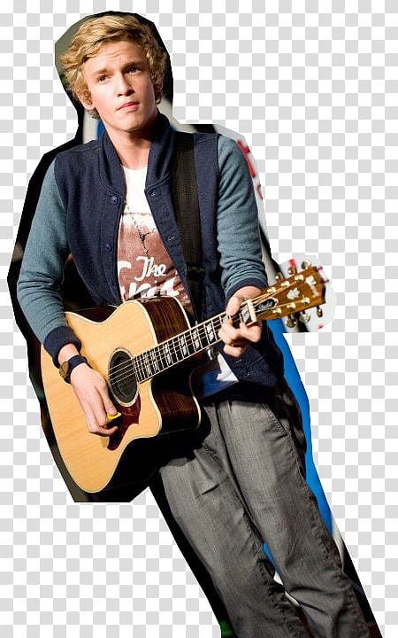 Cody Simpson, man in blue and dark-blue button-up jacket holding a guitar transparent background PNG clipart