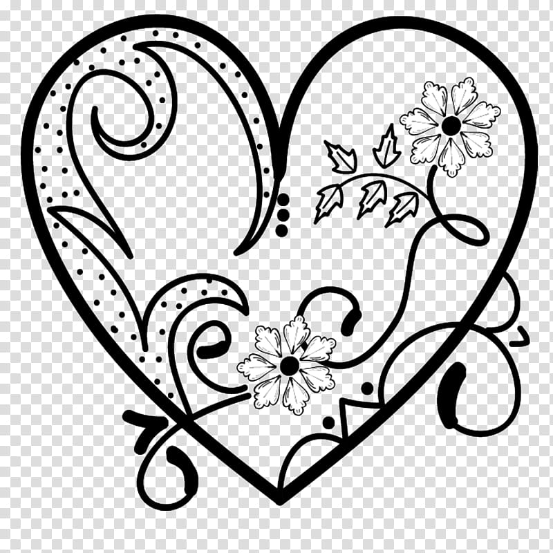 Valentine heart brushes, black and white floral print textile transparent background PNG clipart