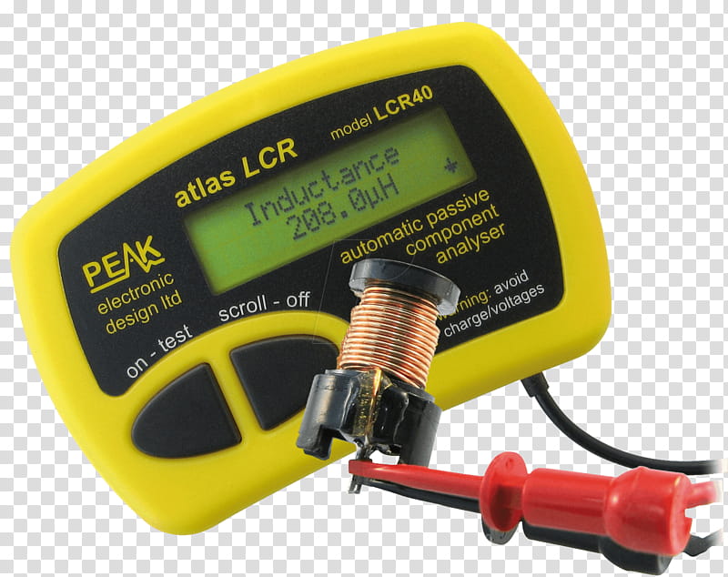 Peak Electronic Design Lcr40 Atlas Lcr Meter Yellow, Capacitance Meter, ESR Meter, Capacitor, Multimeter, Equivalent Series Resistance, Transistor, Hardware transparent background PNG clipart