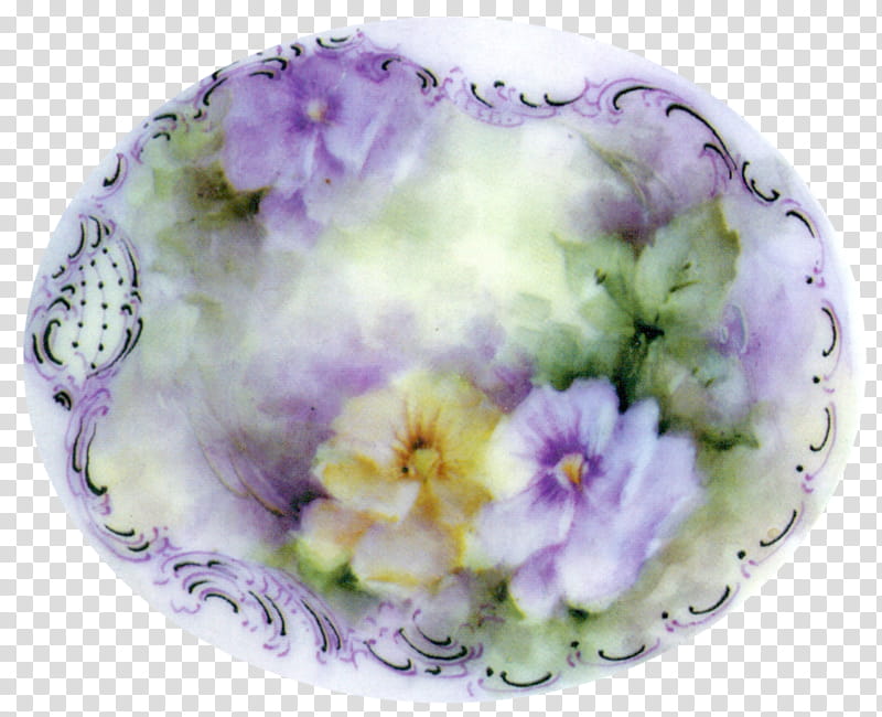 China painting lavender, purple and beige floral plate transparent background PNG clipart