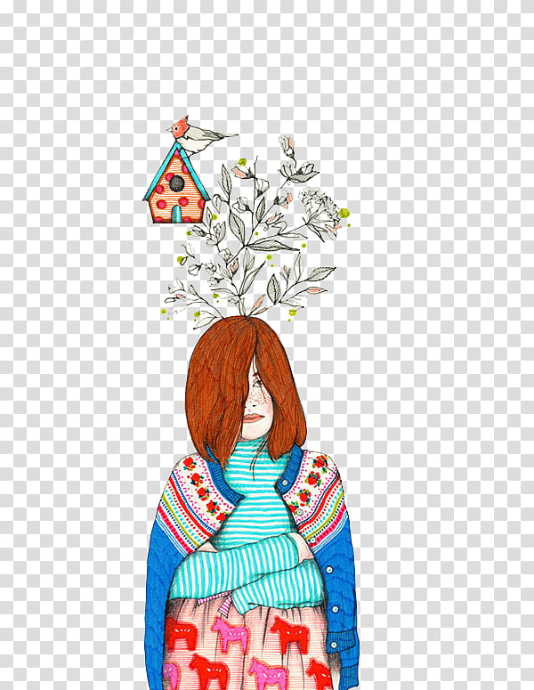art , woman wearing blue and white striped long-sleeved shirt illustration transparent background PNG clipart
