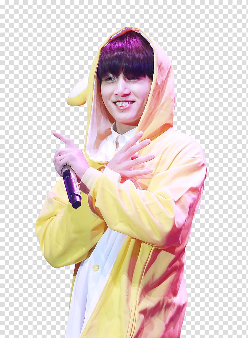 JUNGKOOK BTS, man in yellow hoodie holding microphone transparent background PNG clipart