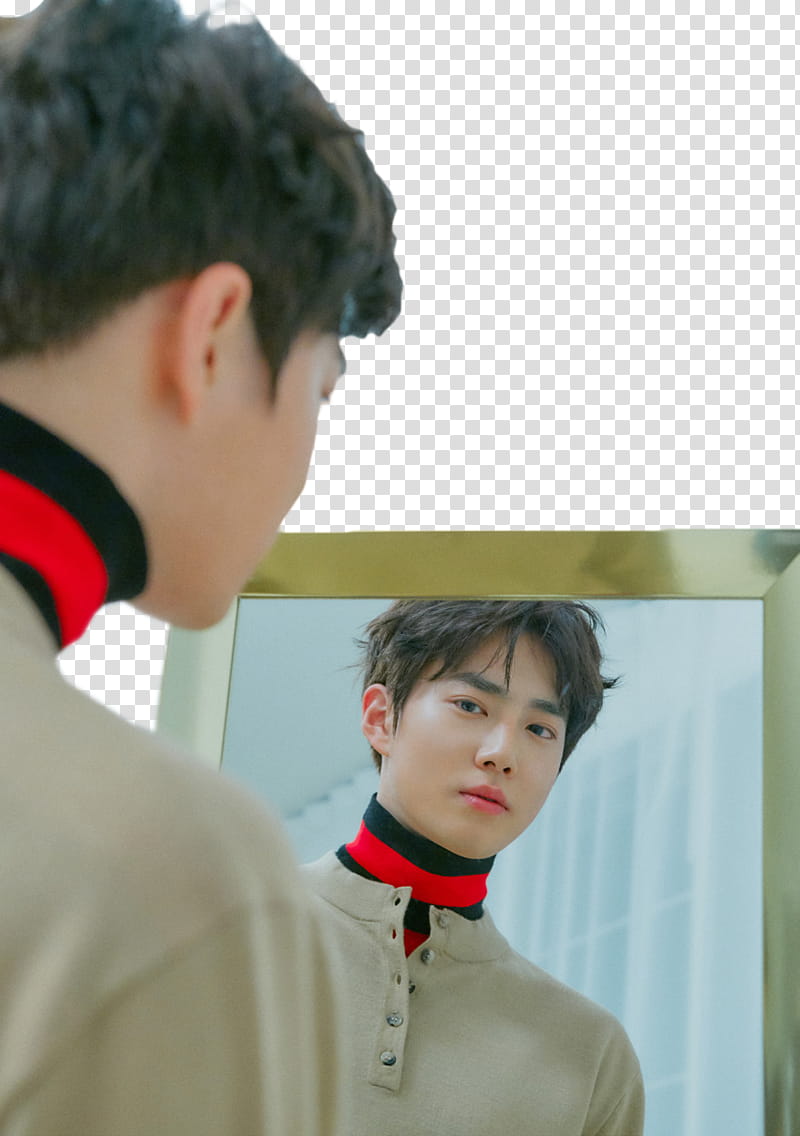 EXO UNIVERSE, man looking on mirror transparent background PNG clipart