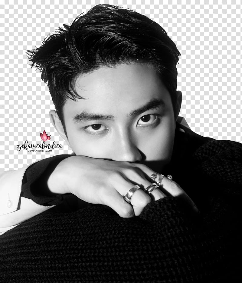 EXO D O Don t Mess Up My Tempo, grayscale man wearing sweater transparent background PNG clipart