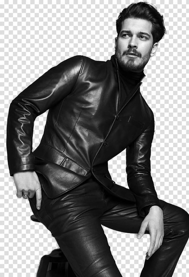 Cagatay Ulusoy , man wearing black leather jacket transparent background PNG clipart