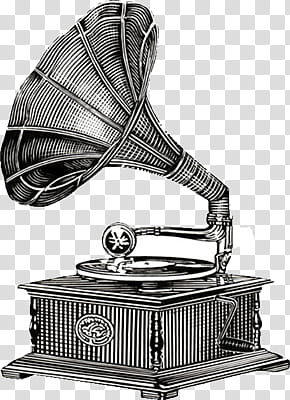 , black and white gramophone transparent background PNG clipart