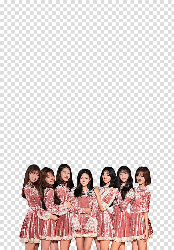 OH MY GIRL SECRET GARDEN , all women Korean pop group wearing pink dresses transparent background PNG clipart