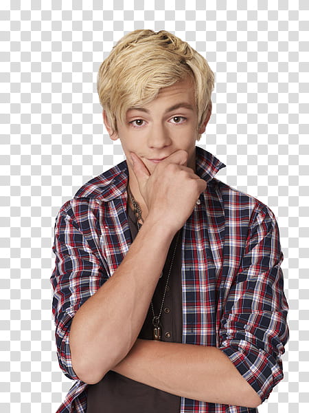 O de Ross Lynch, blonde haired man in red, blue, and white plaid shirt transparent background PNG clipart
