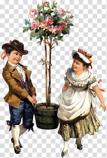 painting of boy and girl carrying wooden plant pot transparent background PNG clipart