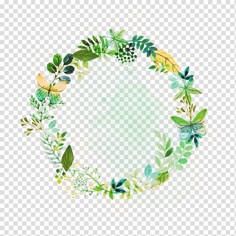 Green Flowers Circle Frame Watercolor Paint Backgrounds
