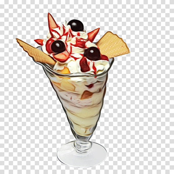 Ice Cream Cones, Watercolor, Paint, Wet Ink, Sundae, Knickerbocker Glory, Dame Blanche, Cocktail Garnish transparent background PNG clipart