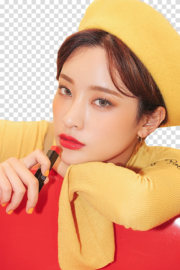 Byun Jungha STYLENANDA, woman in yellow long-sleeved top applying lipstick transparent background PNG clipart