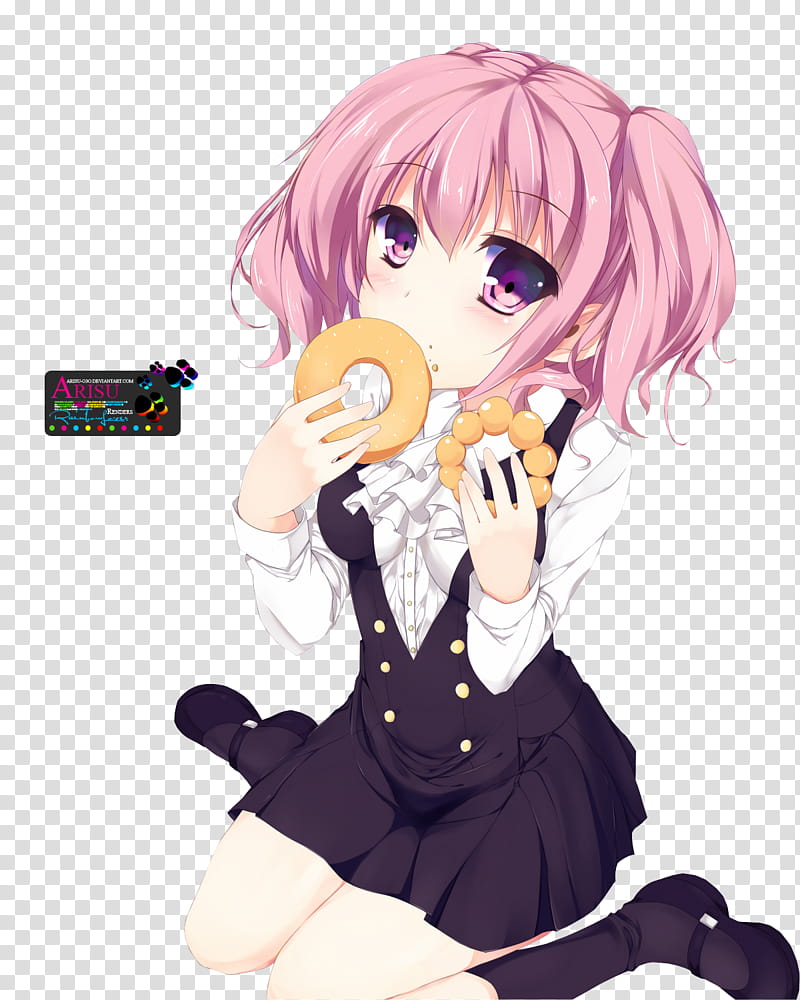 Renders N, anime girl eating donut transparent background PNG clipart