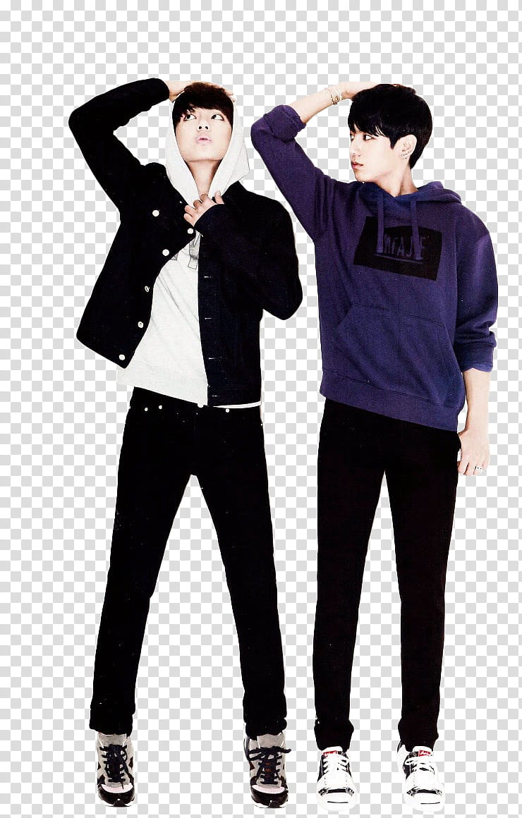 Jungkook and Taehyung Render, two men wearing hooded jackets transparent background PNG clipart