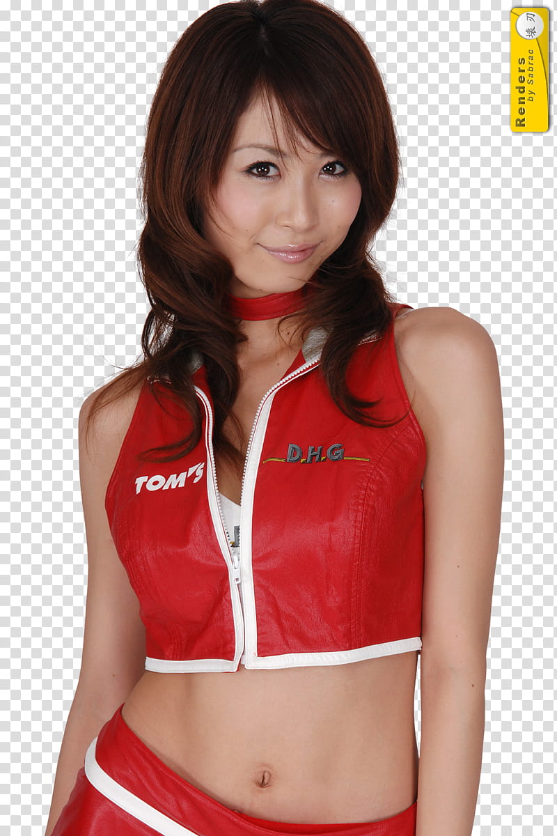 Renders  Asian Girls, smiling woman wearing red zip-up sleeveless shirt transparent background PNG clipart