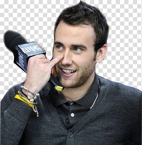 Matthew Lewis scratching his nose with his right pinky finger while holding microphone transparent background PNG clipart
