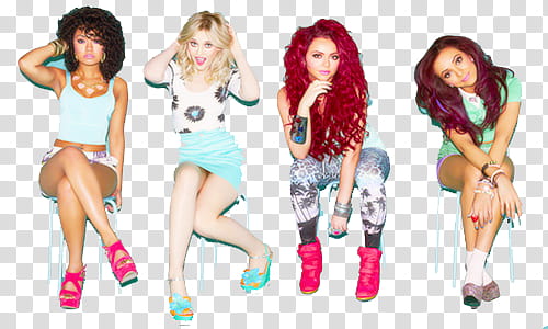 Little Mix, cutout of four women sitting on chair transparent background PNG clipart