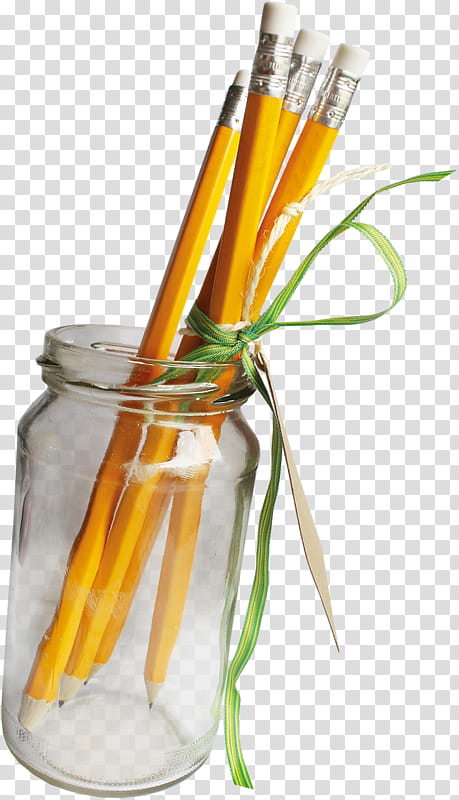 four yellow pencils in clear glass mason jar transparent background PNG clipart