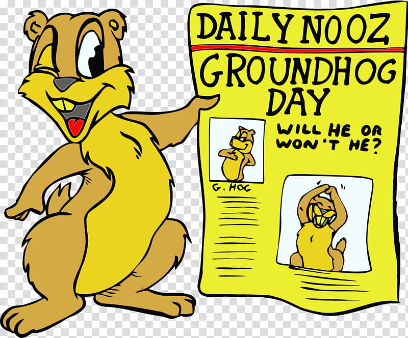 cartoon yellow animal figure humour, Groundhog Day, Happy Groundhog Day, Spring
, Watercolor, Paint, Wet Ink, Cartoon transparent background PNG clipart