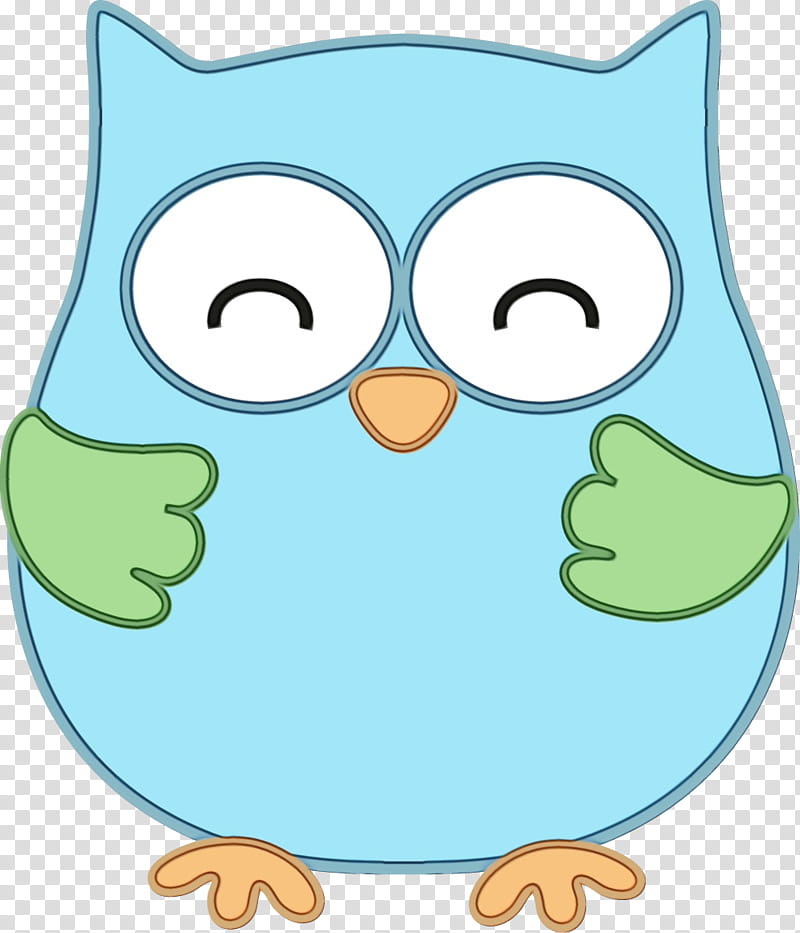 green owl cartoon aqua, Watercolor, Paint, Wet Ink, Bird, Bird Of Prey transparent background PNG clipart