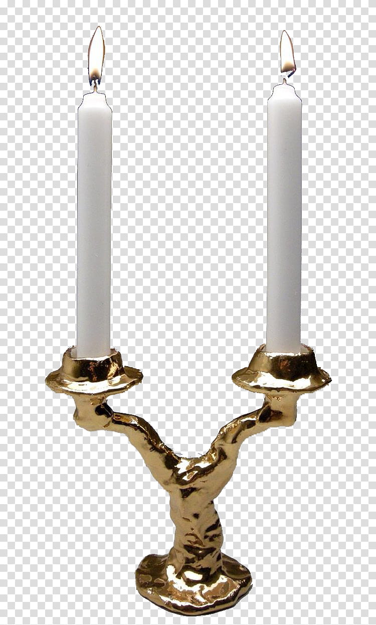 Watchers , two white candles on silver stand transparent background PNG clipart