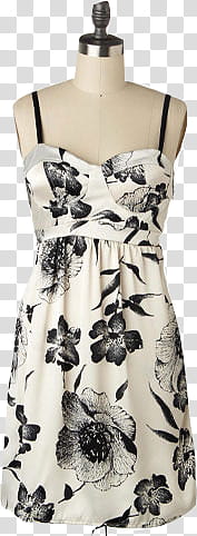 clothes, women's white and black floral spaghetti strap dress transparent background PNG clipart