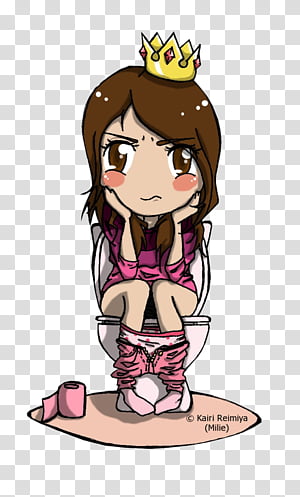 Even princess go to the toilet, girl wearing yellow crown illustration transparent background PNG clipart thumbnail