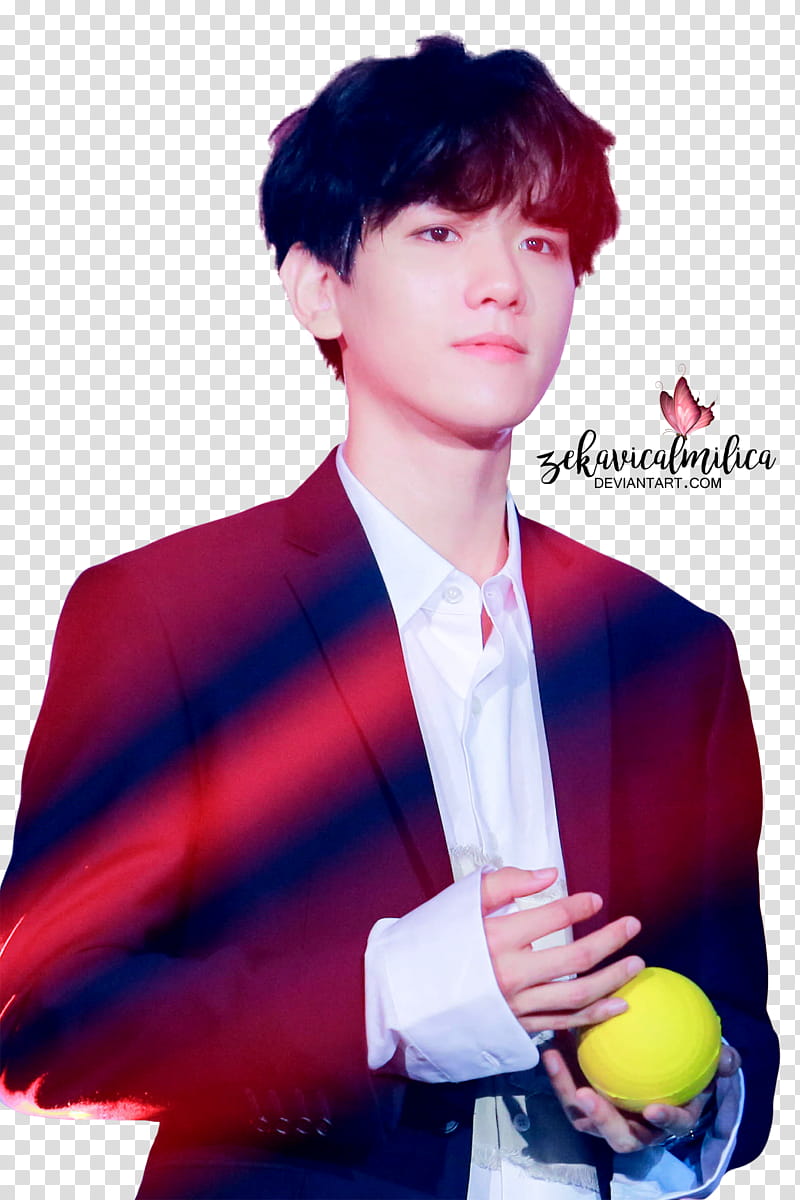 EXO Baekhyun, man wearing blue suit jacket holding yellow ball transparent background PNG clipart