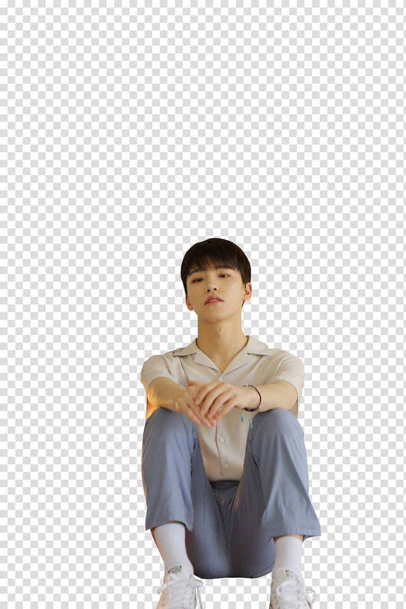 SEVENTEEN ALONE AL , man sitting and resting his hands on his knees transparent background PNG clipart