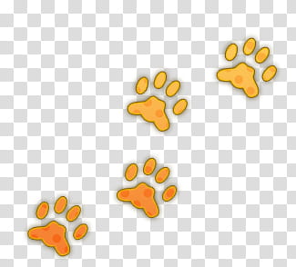 Huellas, four orange dog paw print transparent background PNG clipart