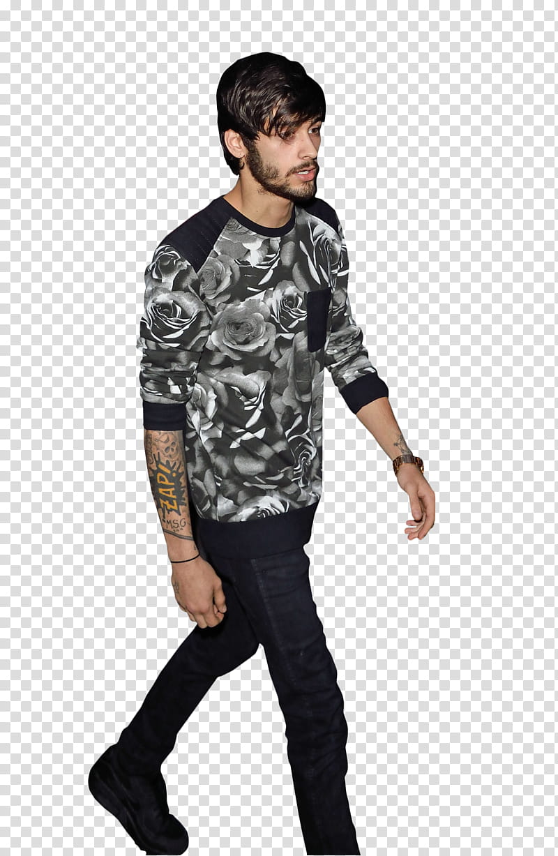 Zayn Malik , men wearing black and grey elbow-sleeved top with jeans transparent background PNG clipart