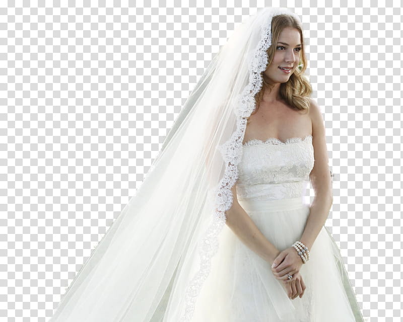 Emily Vancamp, woman wearing white floral weeding dress transparent background PNG clipart