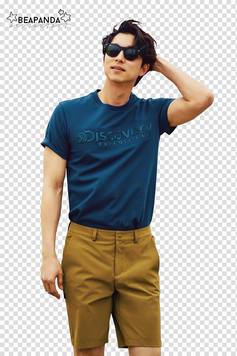 Gong Yoo, man in blue shirt standing on focus graphy transparent background PNG clipart