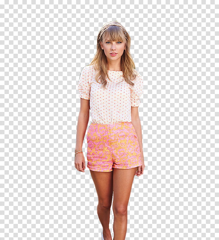 Taylor Swift , standing Taylor Swift wearing white and red polka-dot shirt transparent background PNG clipart