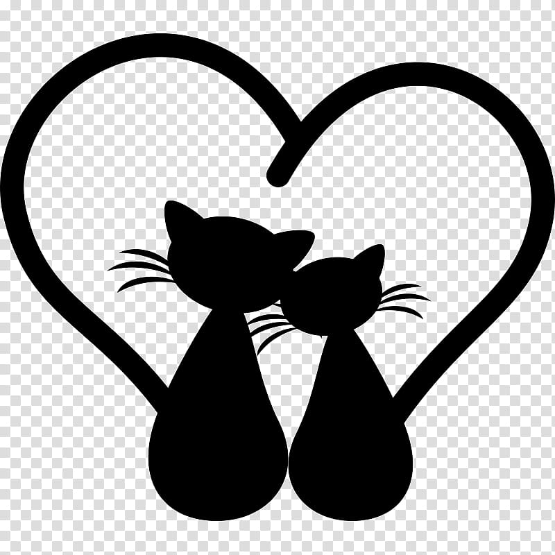 Heart Silhouette, Cat, Drawing, Kitten, Black Cat, Online Chat, Sticker, Painting transparent background PNG clipart