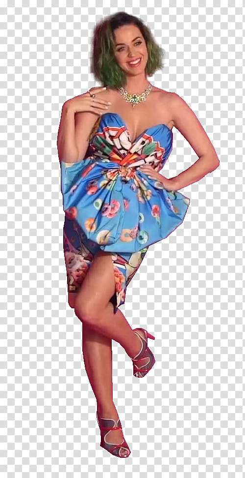 Katy Perry, woman wearing blue off-shoulder dress transparent background PNG clipart