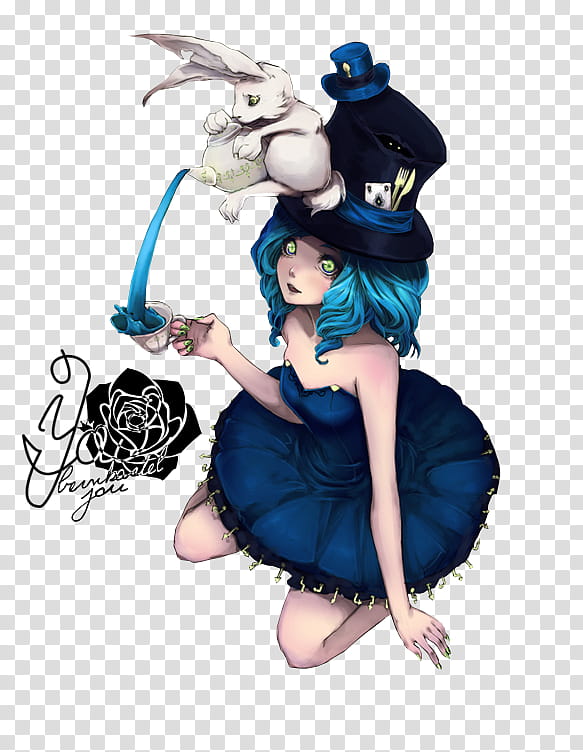 Alice and Rabbit Render, blue-haired female anime character illustration transparent background PNG clipart