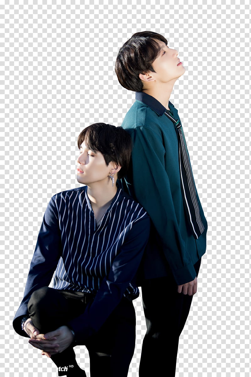 Kookga BTS, two men standing and sitting down transparent background PNG clipart