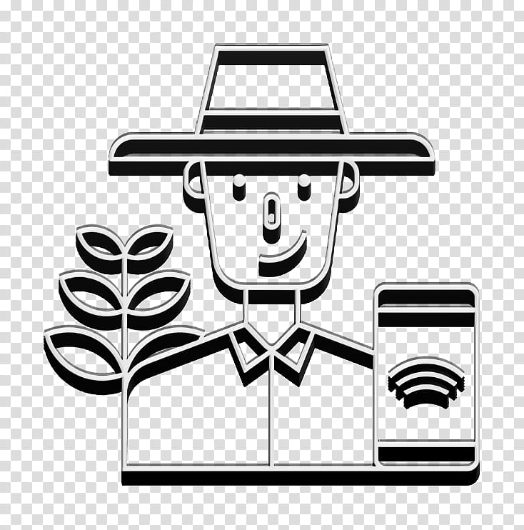 agricultural icon agriculture icon farm icon, Farmer Icon, Smart Farm Icon, Smartphone Icon, Technology Icon, Cartoon, Blackandwhite, Headgear transparent background PNG clipart