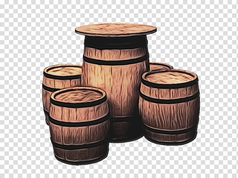 barrel rain barrel wood drum table, Watercolor, Paint, Wet Ink transparent background PNG clipart