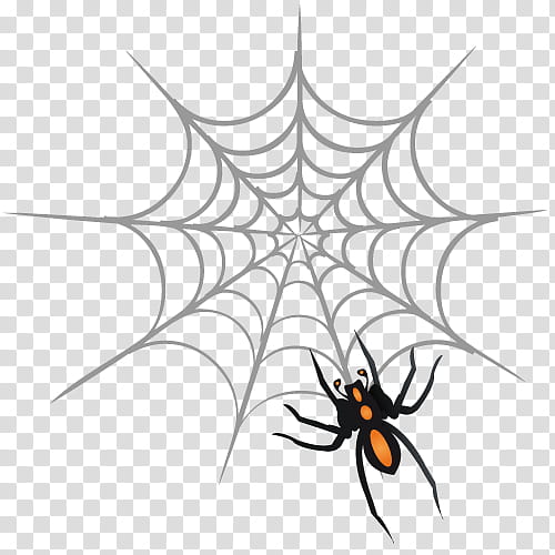 Halloween , black spider on spider web illustration transparent background PNG clipart