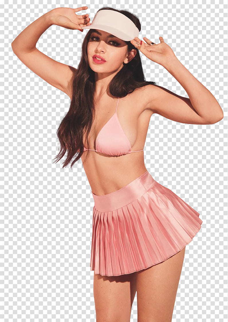  Charli XCX, woman wearing pink bra and pink mini skirt transparent background PNG clipart